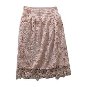 J Gee Pink Cottagecore‎ Boho Lace Pull-on Skirt L